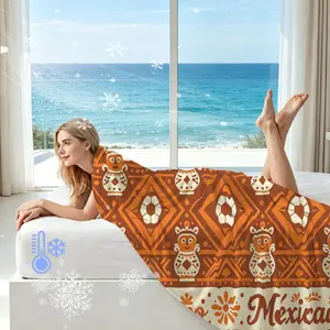 Mexican Folk Style Soccer Themed Cooling Blanket, Ultra Soft Microfiber, Ice Cool Q-MAX>0.3, Breathable Sweat-Winning Skin-Friendly, Lightweight Portable, Perfect Gift