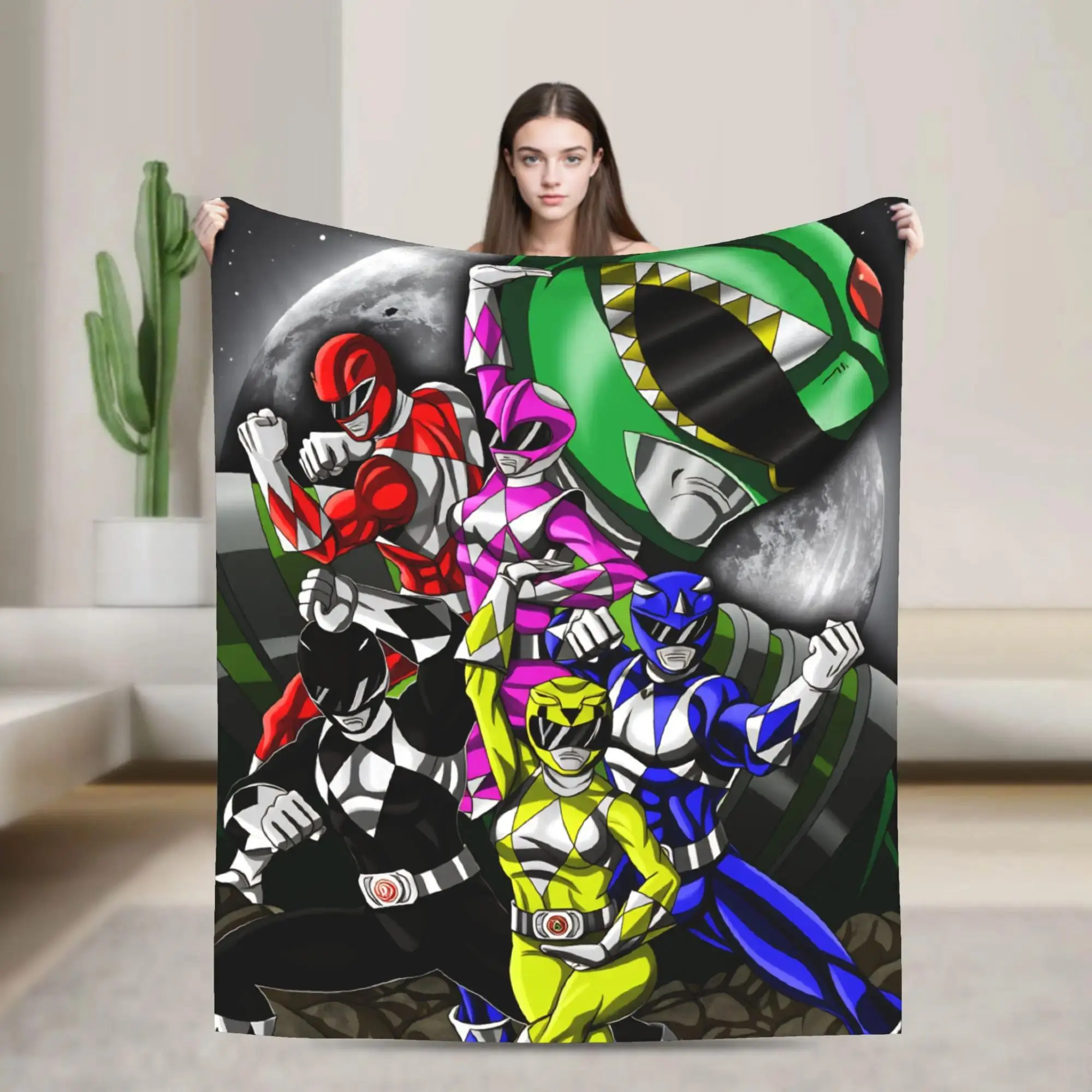 Mighty Morphin Power Rangers Flannel Blanket Soft Warm Throw Blanket for Airplane Travel Couch Bed Cover