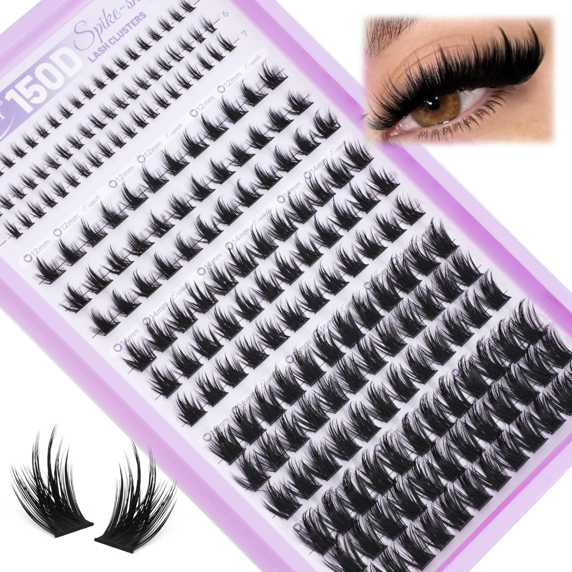 150D Lash Set, Cartoon Style Dangle Lashes, Includes Lower Lashes, 12-18mm Long, Dreamy Clustered Lash Extensions, 204 Pieces, 150D Fine Single Lash Extensions, Cosmetic Lash Extensions