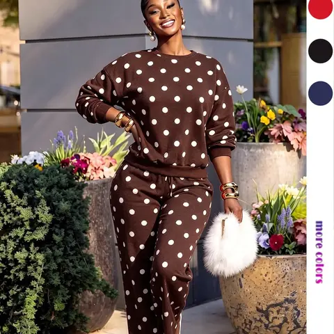 Women's Casual Long Sleeve Round Neck Sweatshirt and Pants Set, High Waist Fitted with Pockets, Essential for Daily Wear, Matching Clothing Set
