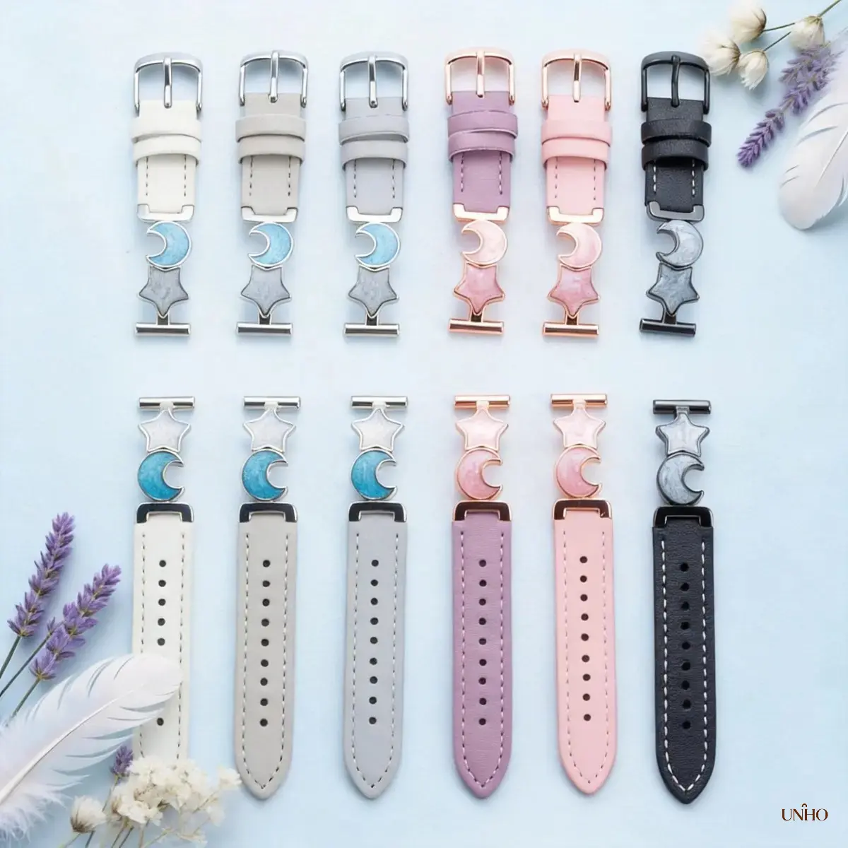 Moon & Star Spliced Leather Watch Band For Women, Elegant Slim Replacement Wrist Strap Compatible With Apple Watch Series 9,10,11, Soft Fashion Versatile Wearable Accessory Ideal For Daily Casual Outfits Dating Nights Soft Romantic Styling, Watch Device N