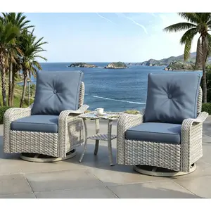 Outdoor Furniture Set - 3-Piece High-Back Rocking Chairs with 4" Cushions, Fade-Resistant Side Table, All-Weather PE Rattan for Backyard, Garden, Backyard Furniture