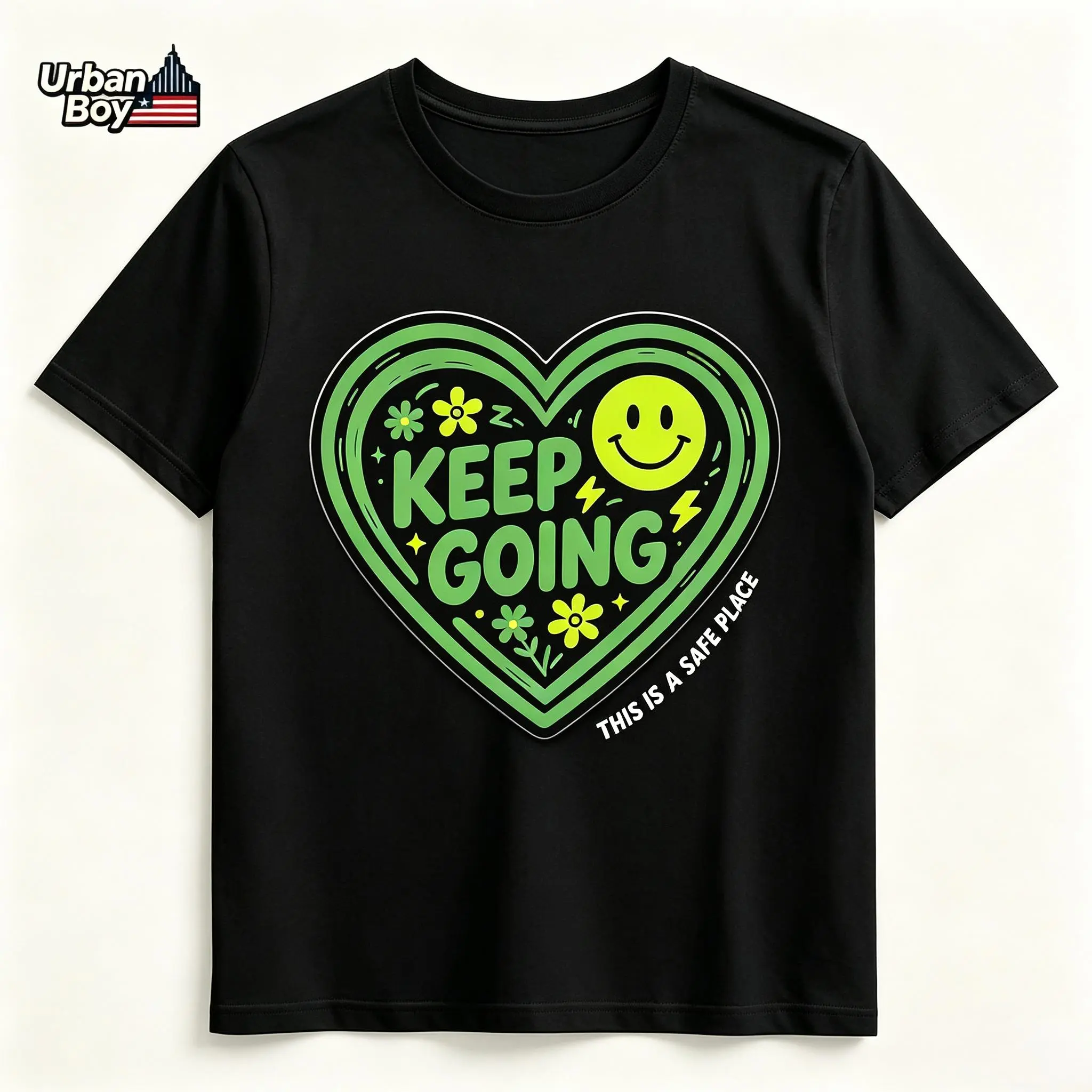 100% Cotton Keep Going Smiley Heart Graphic T-Shirt, Positive Affirmation Inspirational Crew Neck Short Sleeve Casual Tee for Men and Women backtoschoolshopping