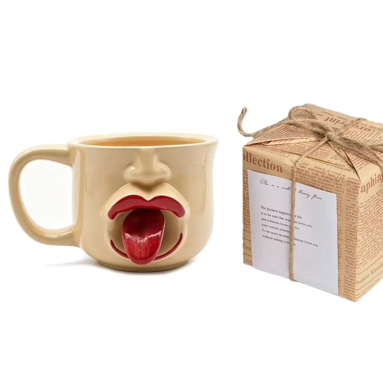 Fun Ceramic Mug, 3D Sculpture Face Design, Tongue Waving Coffee Cup, Handmade Artistic Tea Cup, Unisex Gift, Office Home Decor, Funny Ceramic Mug