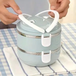 1pc Stainless Steel Lunch Box Set - 2/ 3 Tier Insulated Bento Box with Lid, Hand Wash, Cylindrical Shape, Manual Operation, for Office, School, Camping, Picnic Kitchen Storage Container
