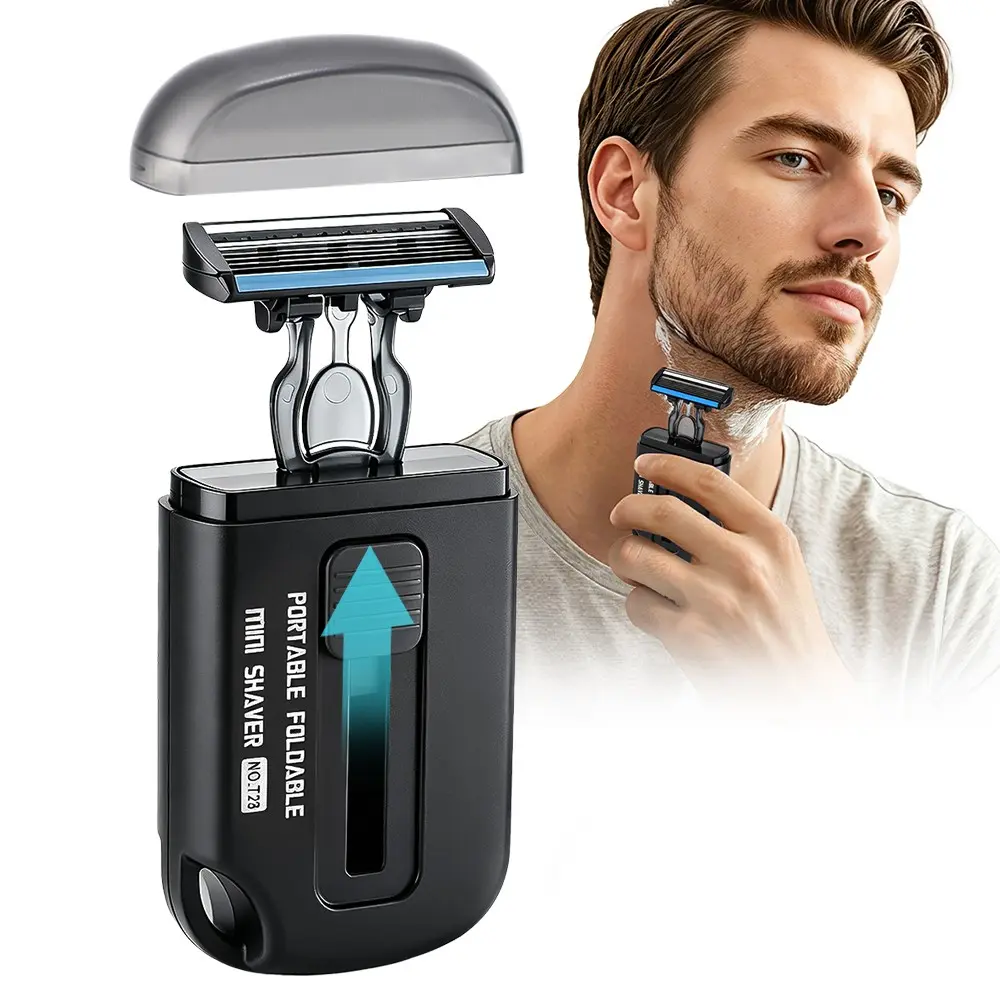 Men's Manual Razor, Retractable Blade Head Travel Shaver, Ideal for Business Trips, Vacation, Compact Design, Lightweight, Portable Grooming Tool