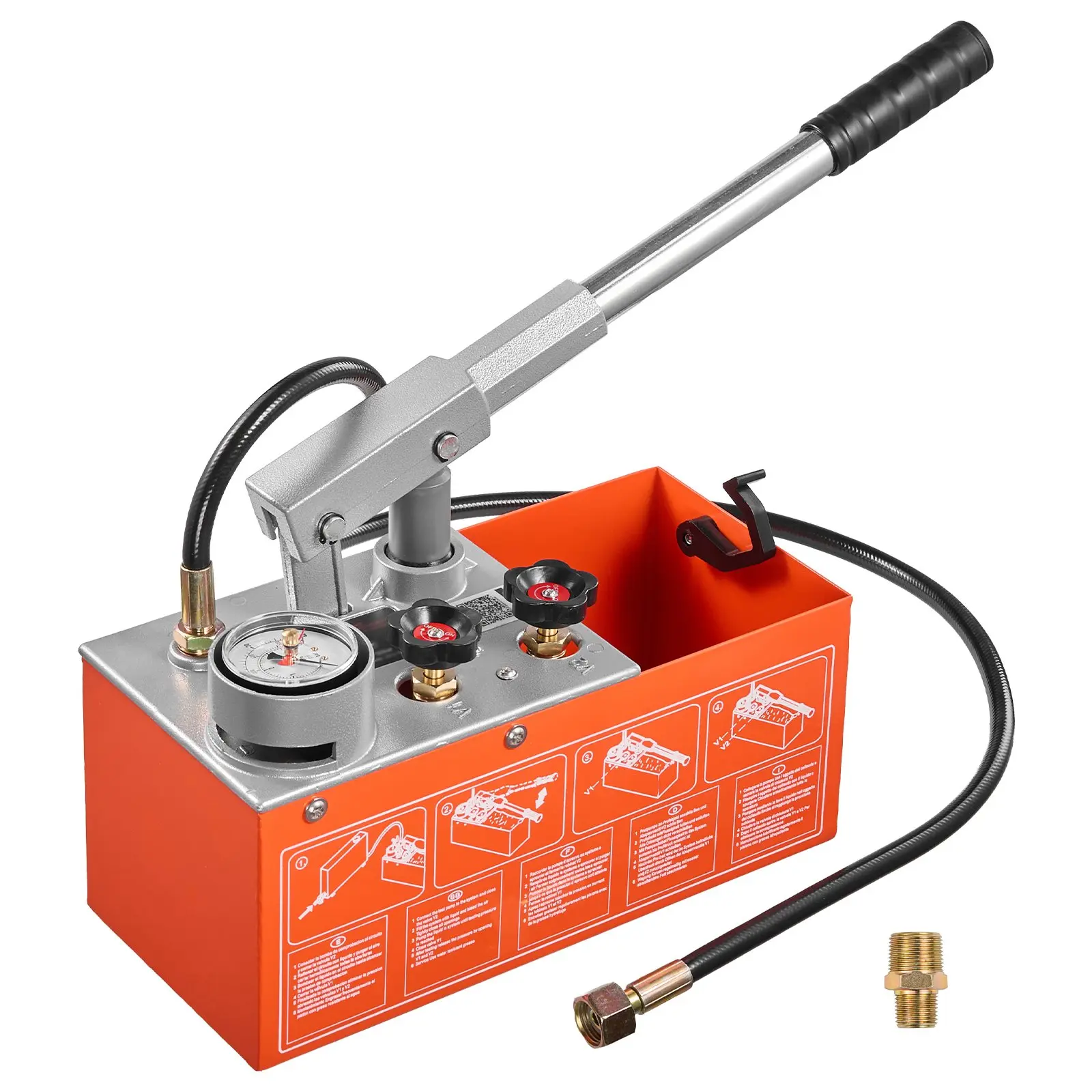【DealsForYouDays】VEVOR Hydrostatic Test Pump 1.6 Gallon Hydraulic Manual Water Pressure Tester, Dual Valve Hydrostatic Water Pipe Leakage Pressure Test Pump Kit with Gauge & Tank, 0-30 Bar Range, for Pipeline Heating