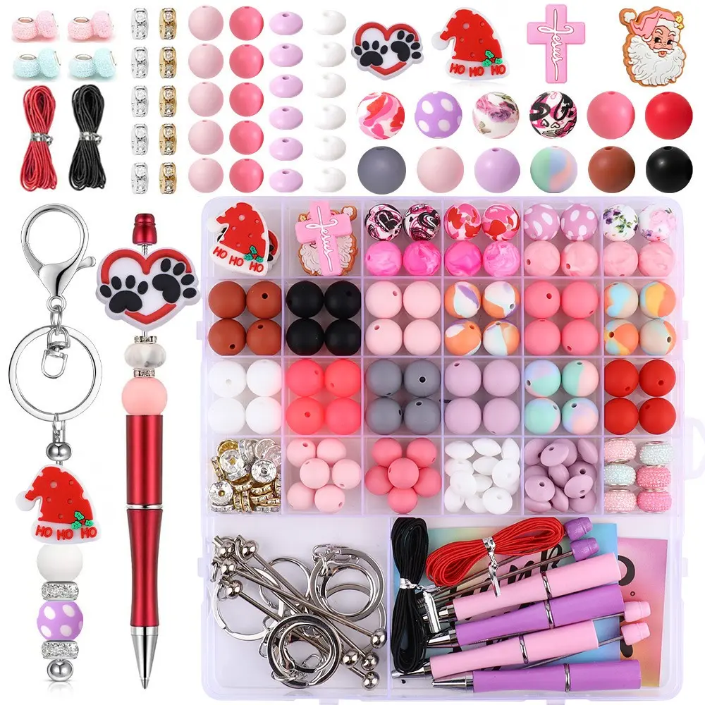 146 Piece Multi-Color Silicone Beads Set, Bead Assortment, DIY Beading Accessories, Beading Making, Includes 12mm & 15mm Silicone Beads for Keychains, 10mm Flat Round Spacer Beads for Pen Decorations