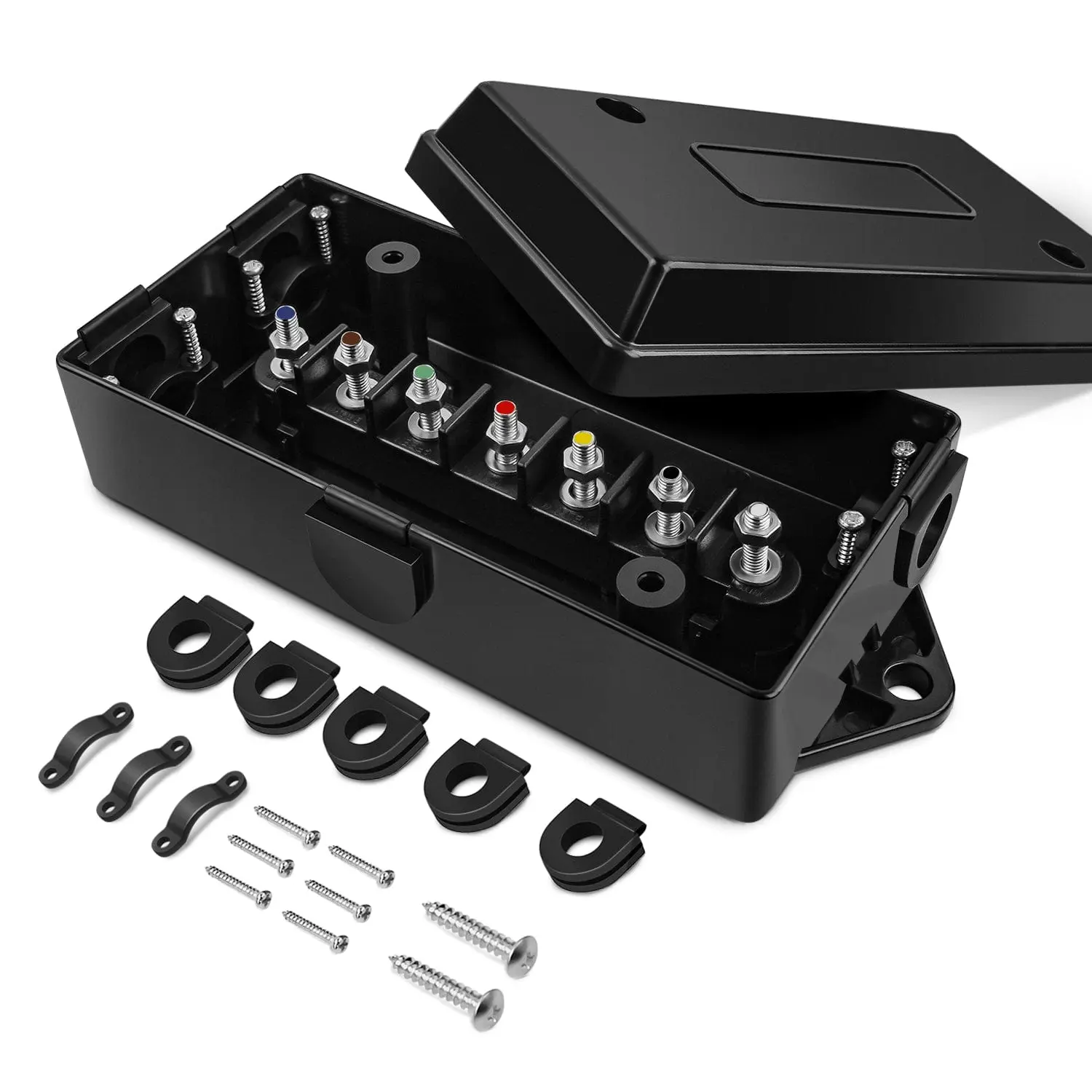 Nilight 7-Pole Electrical Trailer Junction Box - 7 Terminal Studs, 10-32 Thread, for Food Truck, Boat Wiring Connections & Terminals (Home Improvement Electrical Equipment)