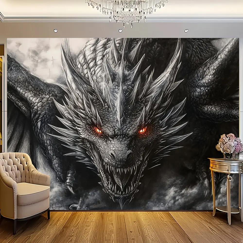 Majestic Dragon Visual Effect Synthetic Tapestry - Large Polyester Wall Hanging for Indoor Room Decor, Living Room, Party Background