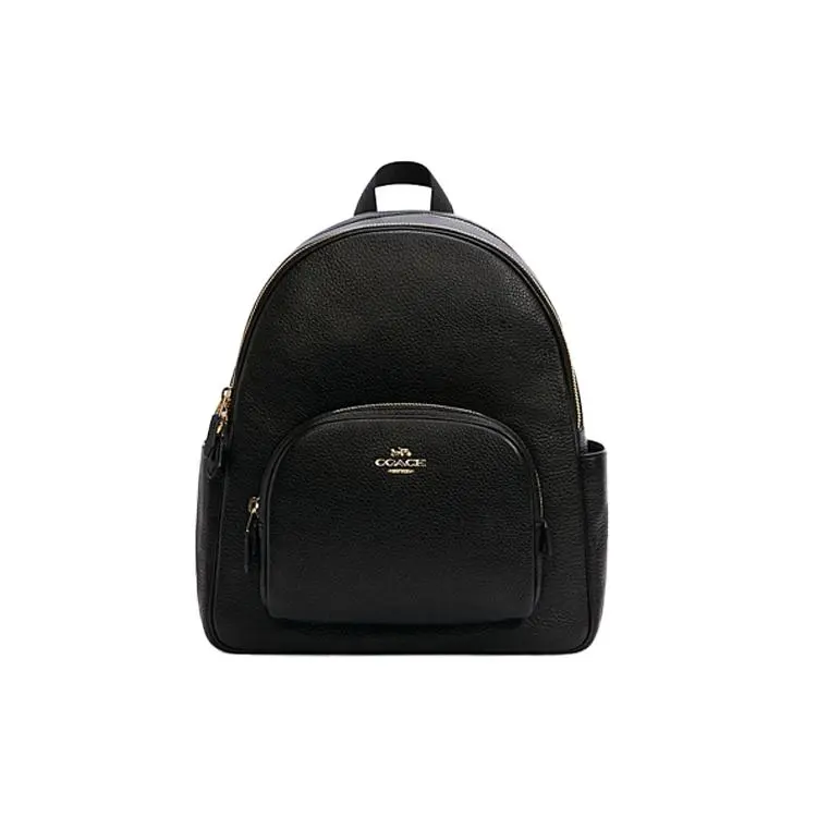 COACH Court 27 Zippered Casual Leather Backpack for Women, Large Size, Black