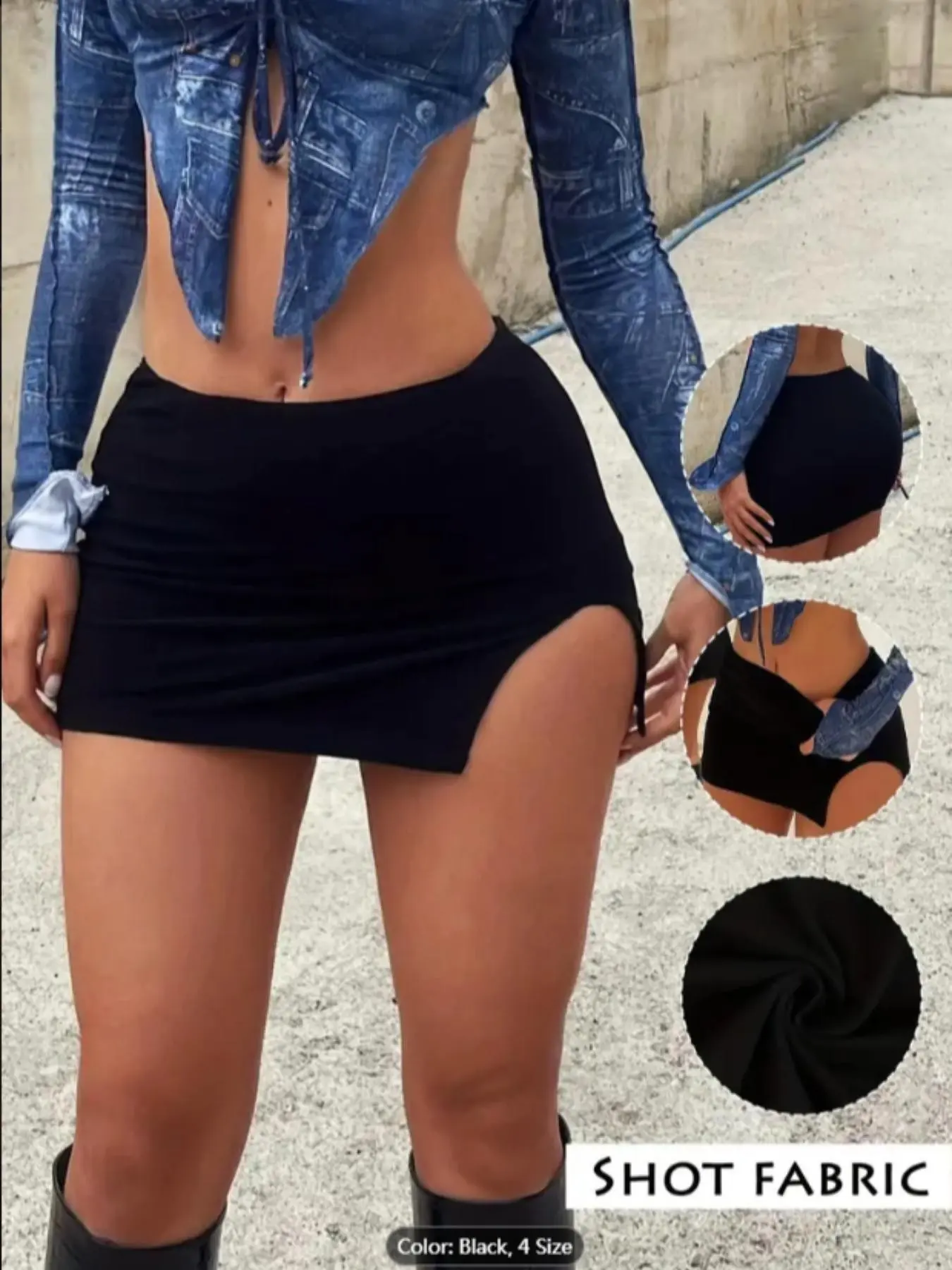 American High Split Bodycon Mini Skirt for Women, High Waist Anti-Exposure Lining, Asymmetrical Edge, and, Spring Summer, Fitted Waist Skirt