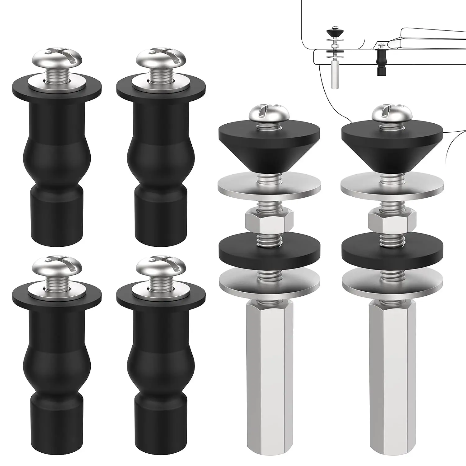 3 Sets of 6  Toilet Seat and Water  Bolt Kits | Heavy-Duty Stainless Steel Toilet Bolt With Extra Long Lower Locking Nut Rubber Gasket, Easy To Install, Bathroom Toilet