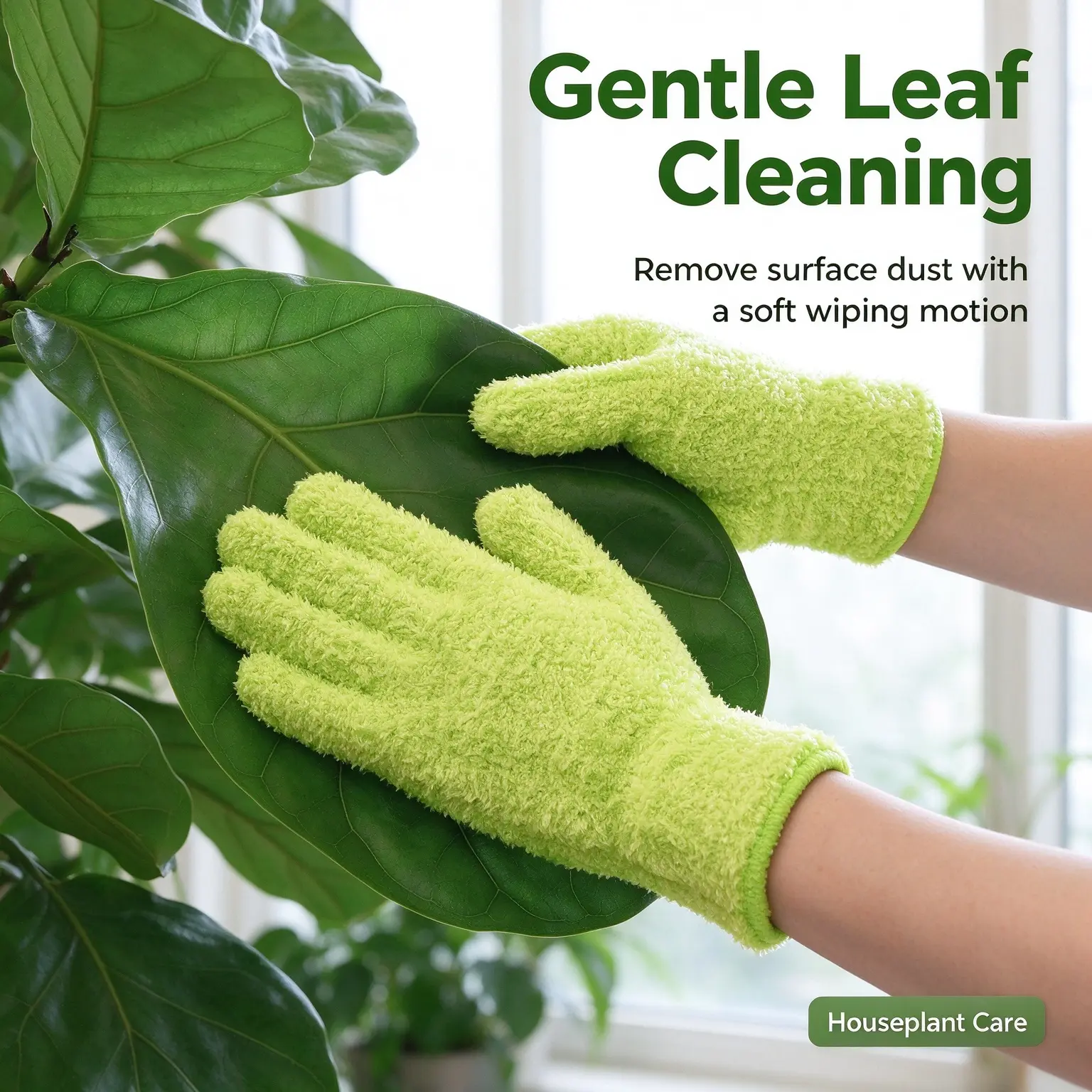 Bamworld Knit Gardening Gloves - 1 Pair Ambidextrous Microfiber Gloves with Elastic Cuff, Dust Removal, Leaf Cleaning, Gentle on Plants, Machine-Washable, Reusable, Cost-Effective, Low Waste Alternative, Indoor/Outdoor Use, Plant Enthusiast Gif