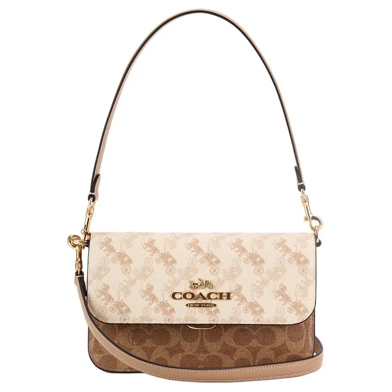 COACH Brynn 23 Crossbody Shoulder Bag for Women, Carriage Print Faux Leather, Chalk White with Mixed Colors