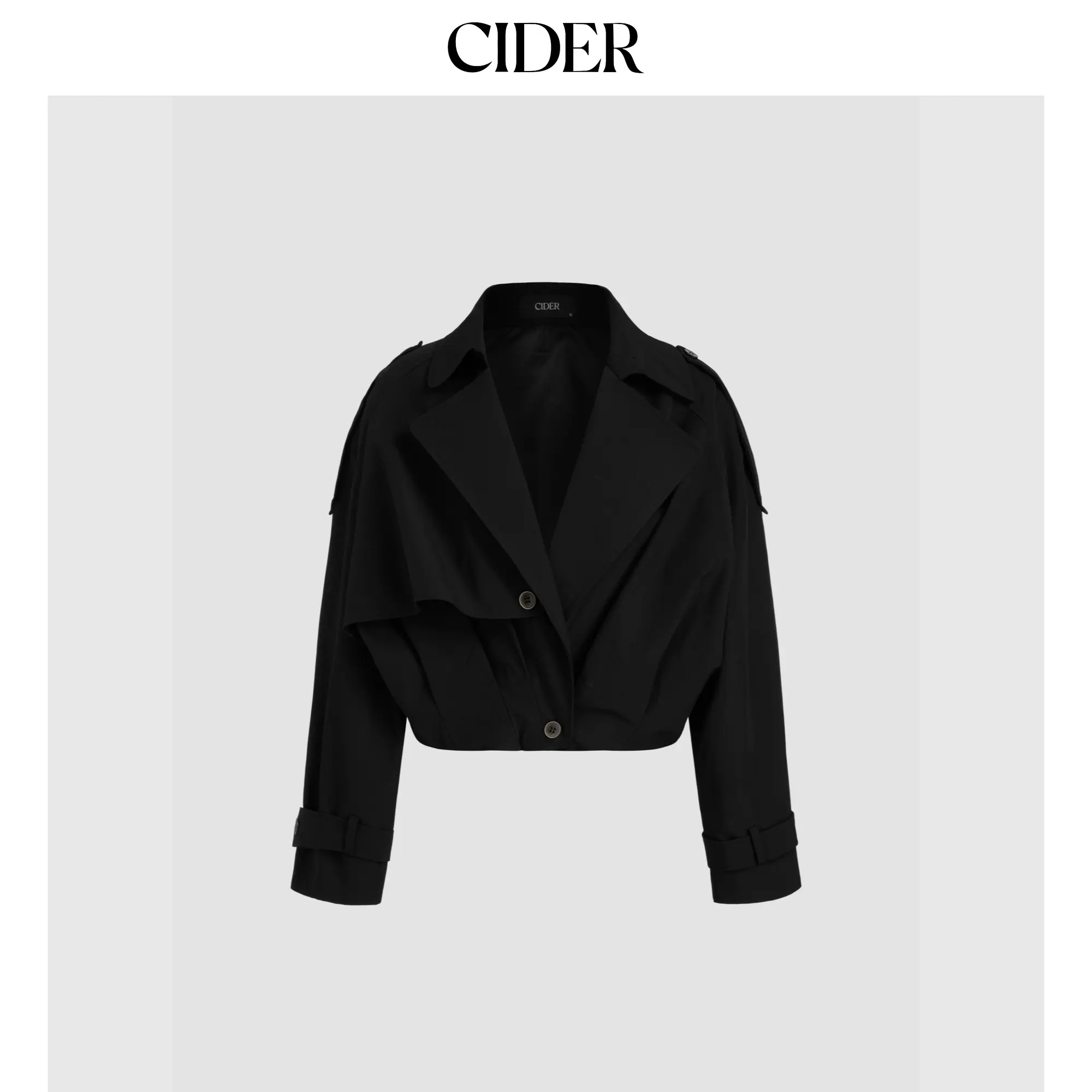 Cider Collar Solid Pocket Button Oversized Trench Coat SohoChic