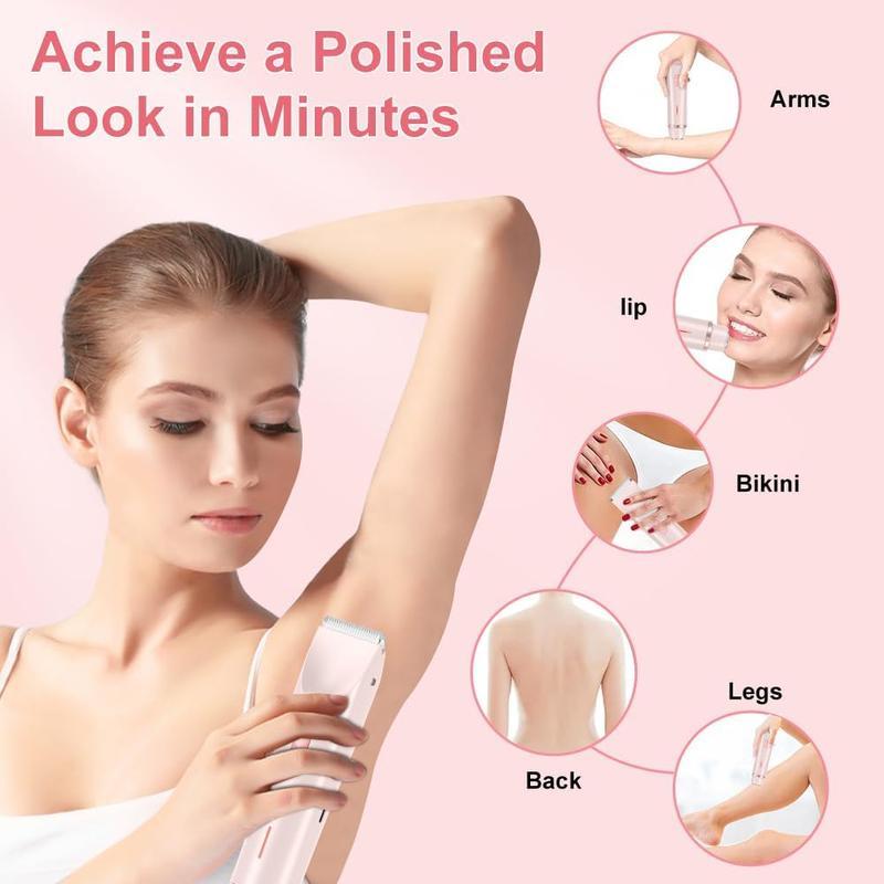 2-in-1 Electric Hair Removal Tool for Women, Dual-Head Body and Facial Shaver, Cordless Shaver, Waterproof Electric Razor for Wet & Dry Use