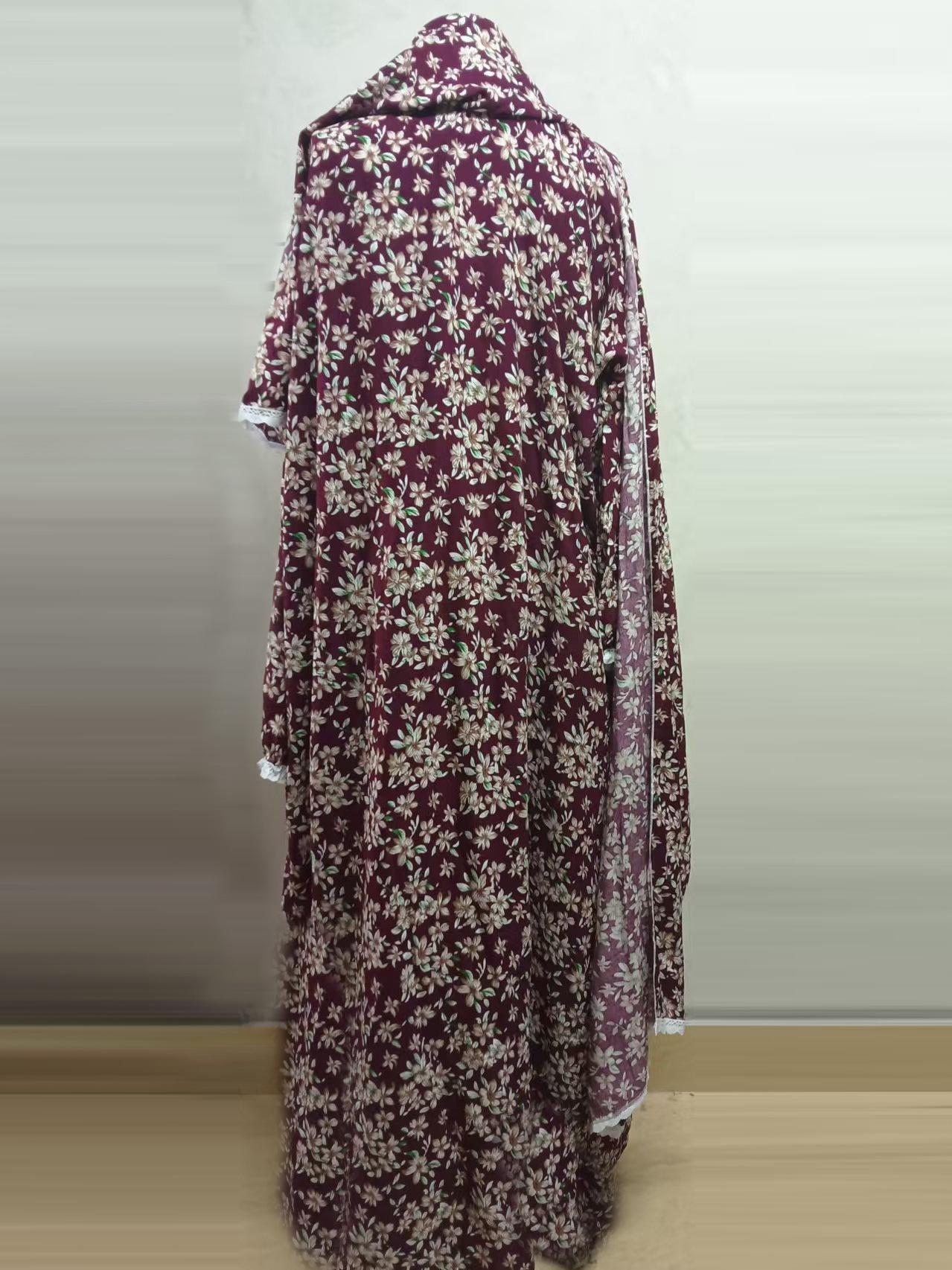 New Women'S Dress, Middle Eastern Style Robe, Fashionable Printed Prayer Gown with Attached Scarf