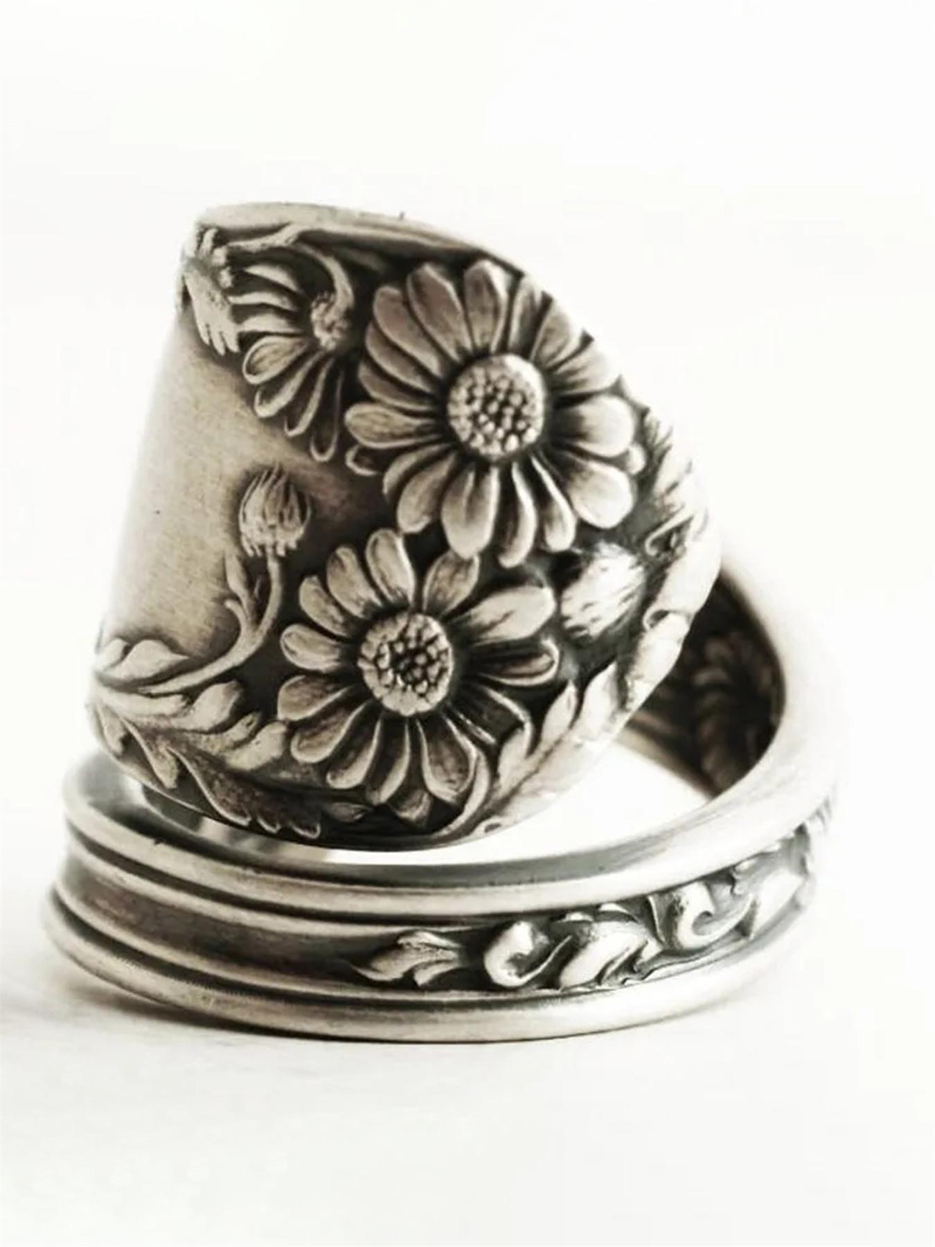 Vintage Sunflower Design Cuff Ring, Adjustable Sunflower Ring, Beautiful Rings, Fashion Accessories for Women & Girls, Trendy All-match & Exquisite Jewelry for Birthday Gift, Adjustable Rings, Trendy Jewellery Accessories