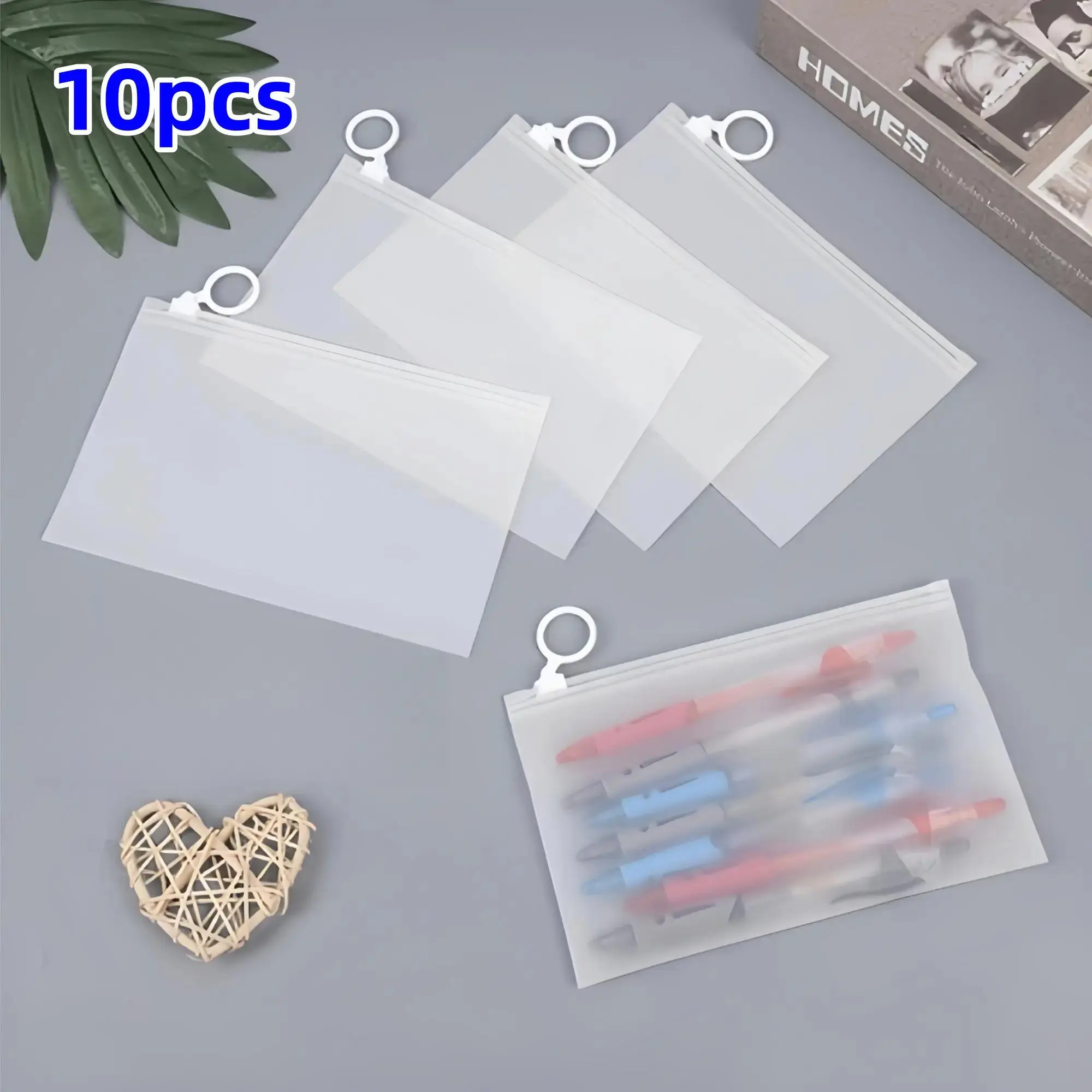 10PCS A6 Size Reusable Plastic Envelopes with Zipper, Semi-Transparent Waterproof Polyethylene Folders for School & Office Supplies