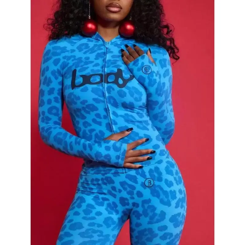 Two-Piece Set Women's Fall Winter Hooded Letter Print Zipper Jacket & Pants Set Casual Tight-Fit Daily Wear Fashionable Ladies Clothing Tailored Fit Seasonal Wear tracksuits