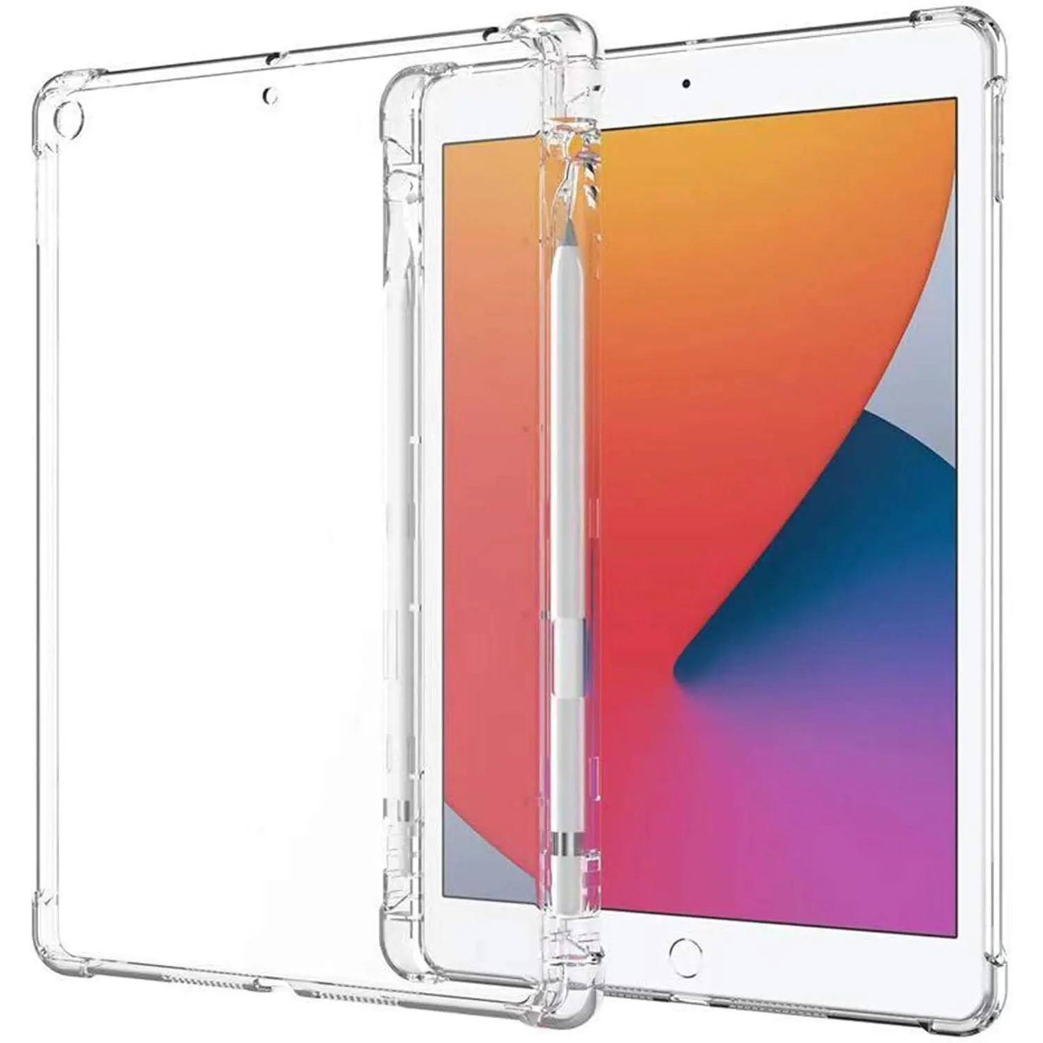 Clear Case for  iPad 10.2 7th/8th/9th Generation 2021/2020/2019 with Pencil Holder, Shockproof Thin Slim Transparent Flexible TPU Gel Silicon  Cover Protective Shell Fit iPad 10.2 Inch
