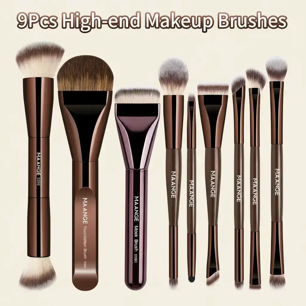 MAANGE 9pcs Professional Soft Makeup Brushes Set, Brush Kit, Multifunctional Face Brushes, Foundation, Loose Powder, Eyeshadow, Blush & Lip Brush, Essential Beauty Tools, Makeup Accessories Gifts for Friends #GLOBAL PICKS