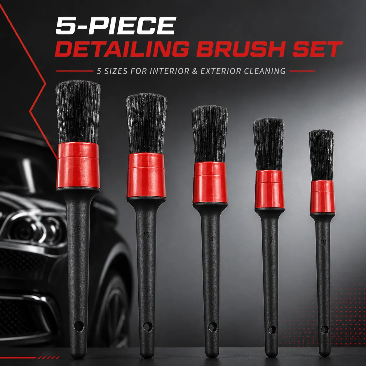 5PCS Car Detailing Brush Set - Soft Mixed Fiber Brushes with Long Plastic Handles, Multi-Size Car Interior Detailing Kit for Wheels, Air Vents, Vehicle Accessories, Cars Accessories