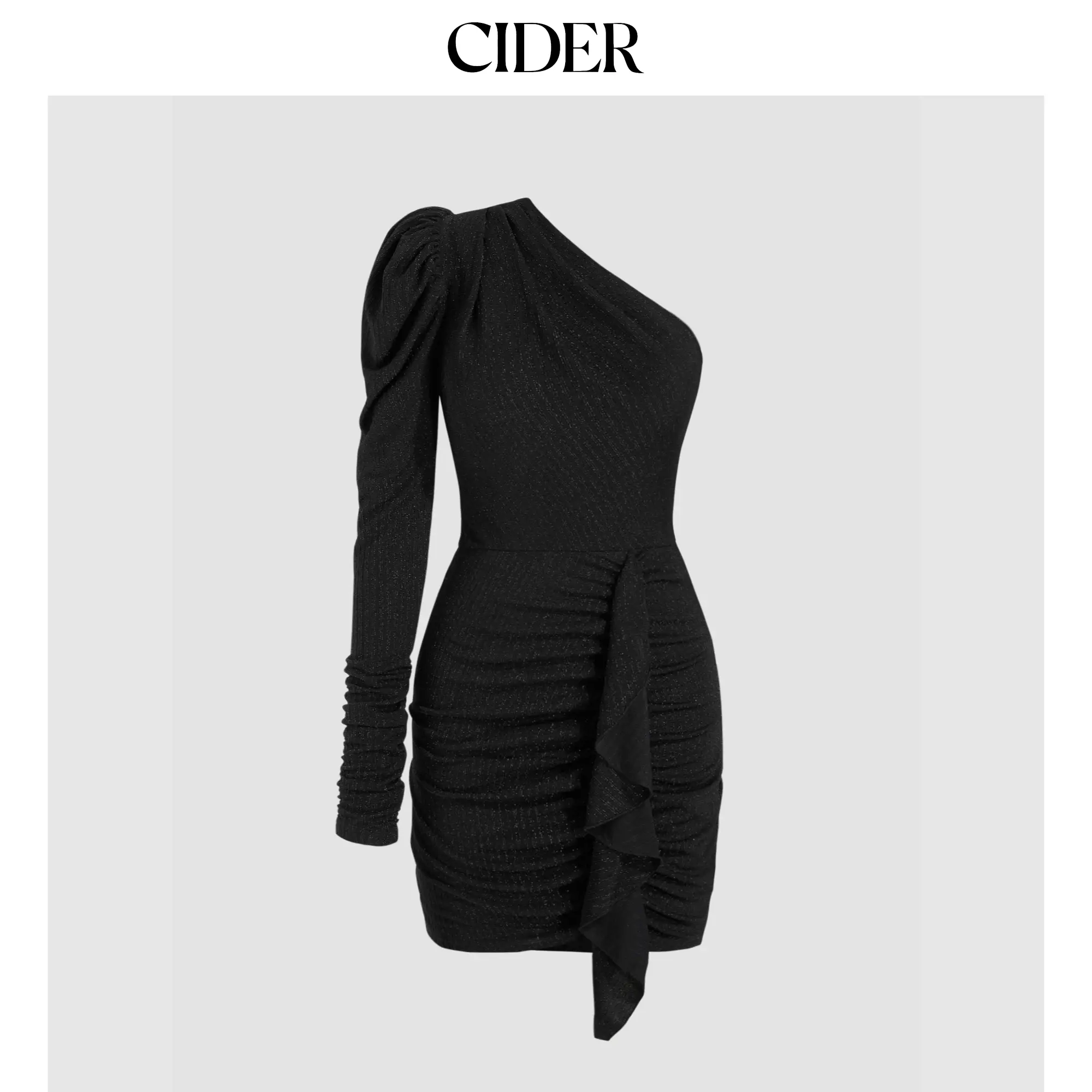 Cider [2 colors, size 0-26] Metallic One Shoulder Asymmetrical Neck Ruched Mini Dress SummerFinds