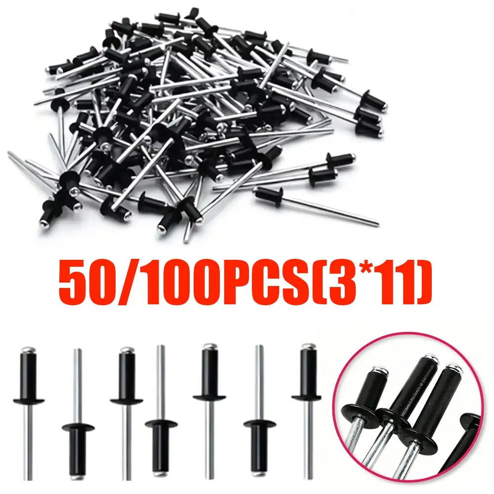 50/100pcs Bagged Aluminum Iron Half Open Rivets, Round Head Large Cap Aluminum Pull Rivet (3.2*11), Aluminum Iron Drawn Rivet