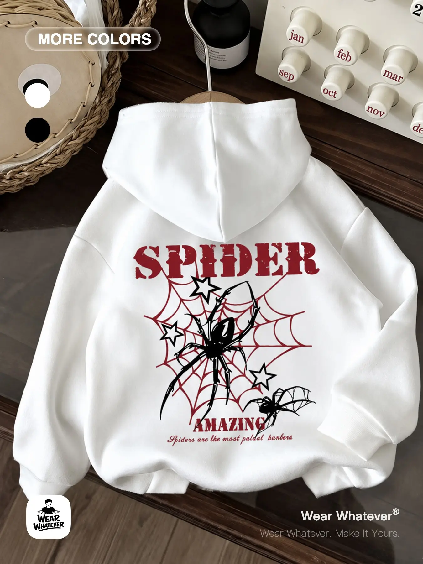 Wear Whatever Unisex Spider Graphic Hoodie, Oversized Pullover Sweatshirt with Web Artwork and Dark Streetwear Style for Y2K Fashion, Casual Daily Wear and Urban Looks