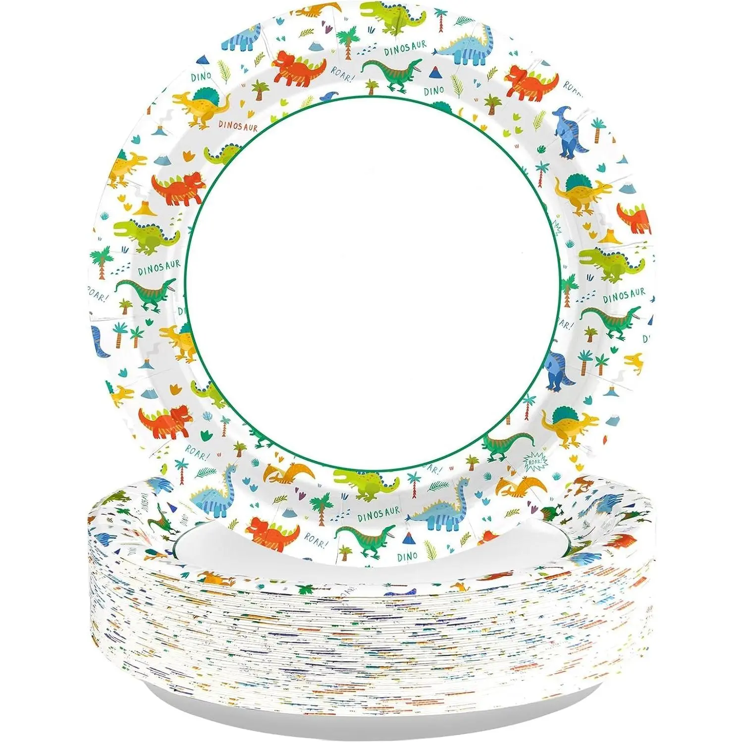 100 count  Dinosaur Plates Dinosaur-Themed Disposable Heavy Duty Paper Plates 9" Round Large Dino Plate for Boys  Dino Lovers Birthday  Shower BBQ Graduation Party Decor