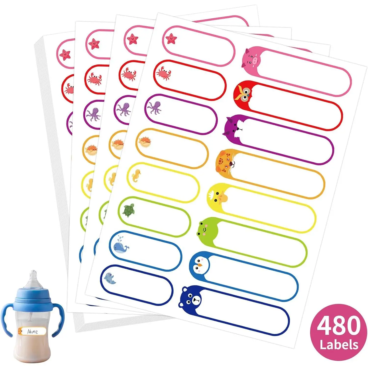 480 count  Labels for  Stuff  Name Bottle Essentials |  Self-Adhesive  Water Bottle Stickers for School , Self-Laminating Write-,  Washable