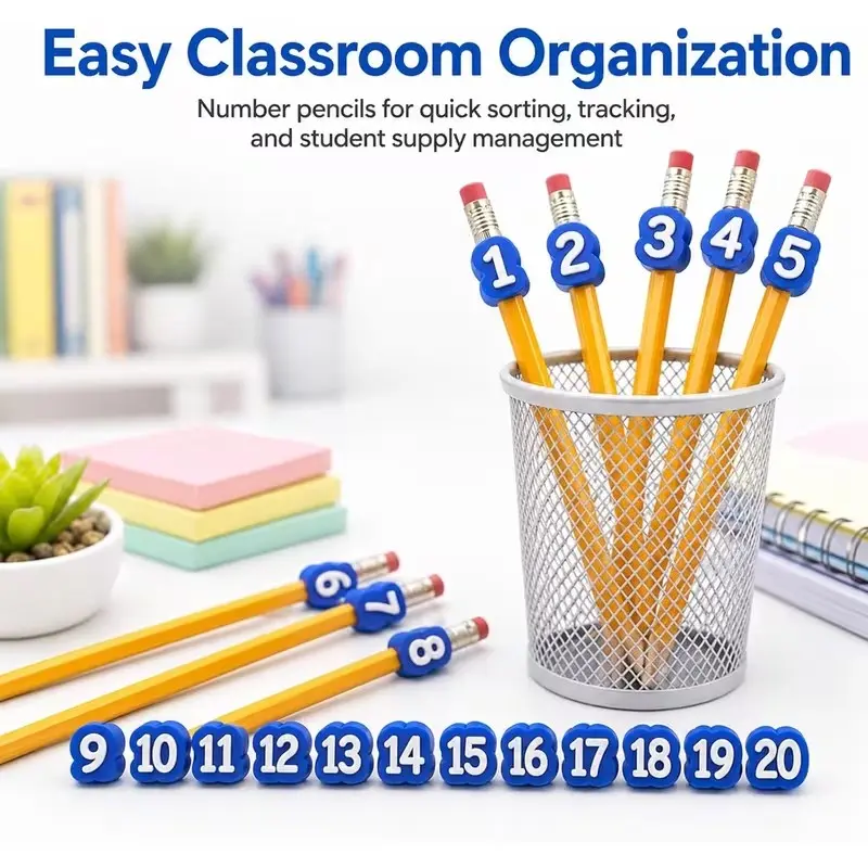 20/30 Pcs Numbered Pencil Caps Set, Reusable Quick Classroom Pencil Labels, School Office Home Teaching Tags, Pencil Tracking System