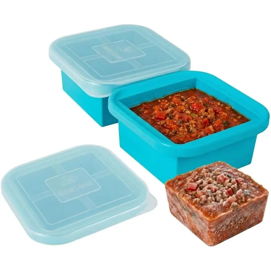2 Cup  Freezer Tray with Lid, 2 Pack Large Portion  Freezing Containers for Soup, Broth, Chili, Sauce & Meal Prep, Steel Reinforced Rim, Easy Release, , Dishwasher Safe