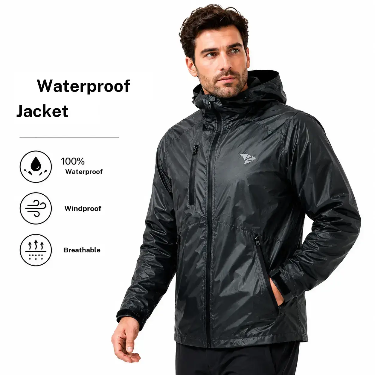 【RODEEL】715 Waterproof Jacket Men Lightweight Breathable Full Zip Hooded Rainwear Durable Rain Coat Weatherproof Menswear For Outdoor Hiking Camping Fishing Boating Construction Roofing Landscaping Gardening Workwear SummerWins