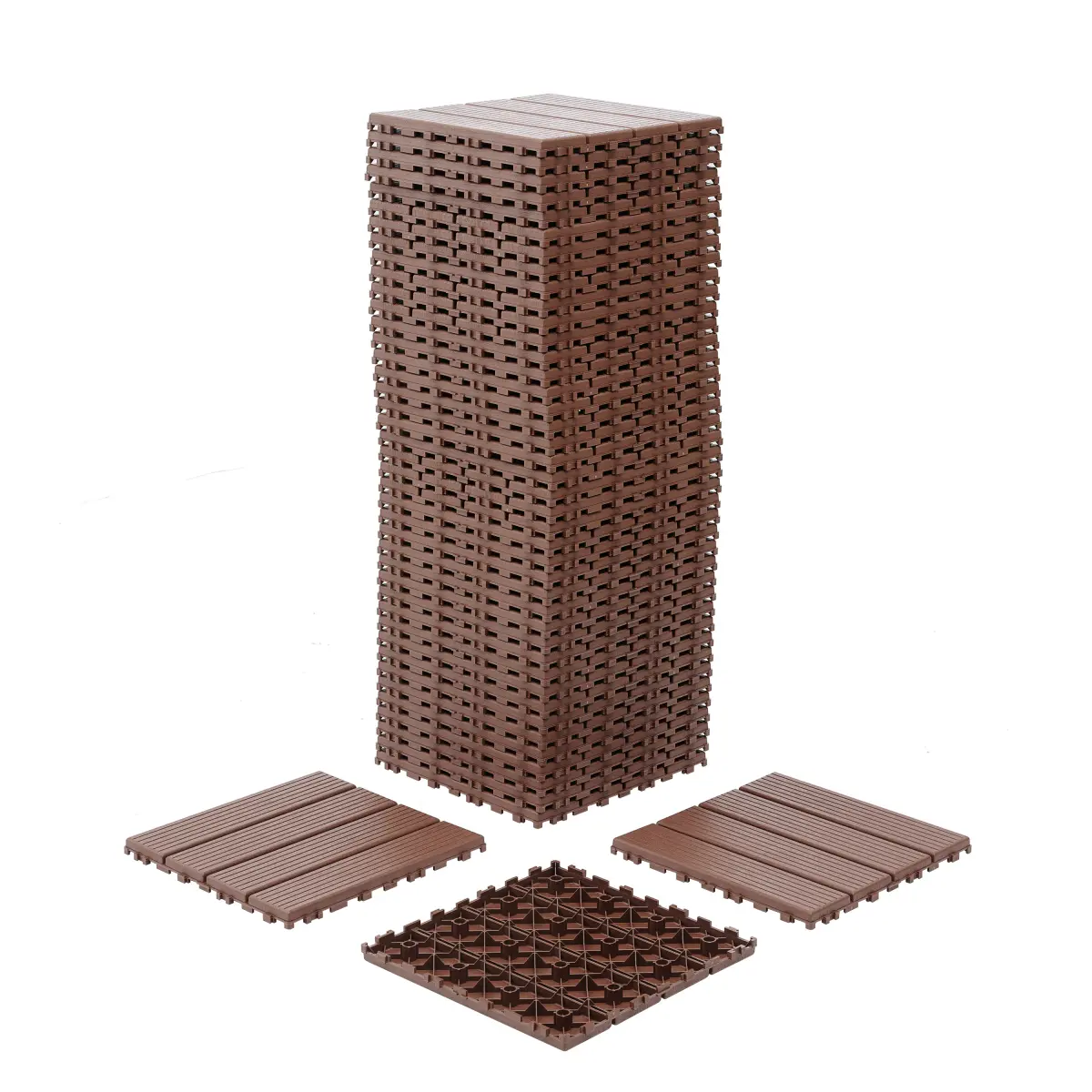 12"x12"x0.8" Polypropylene Outdoor Deck Tiles, 44-Pack Sturdy Square Waterproof Slip-Proof Interlocking Parquet Flooring for Patio, Balcony (Secure Interlock Design)
