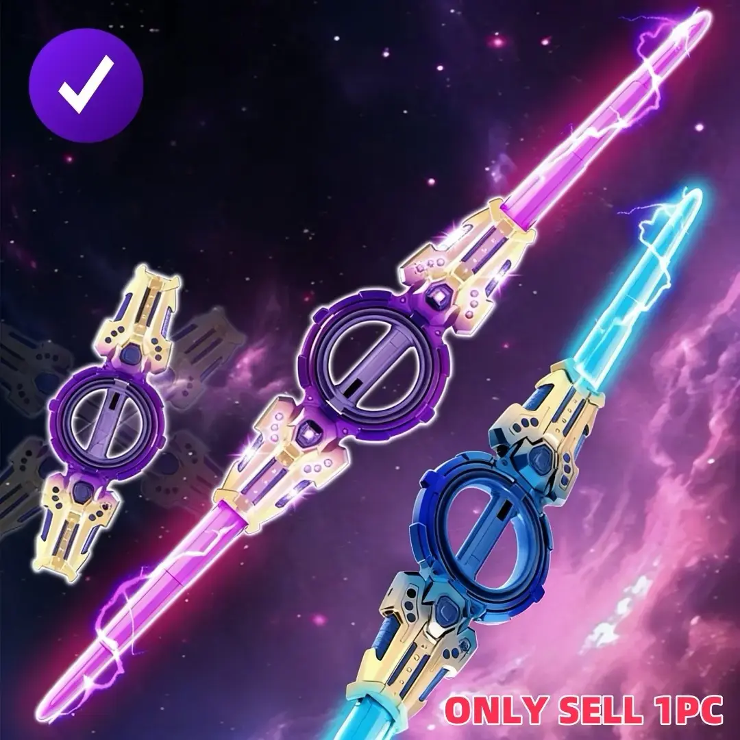 Rotating Dual-Blade Light Saber, Extendable Rotating Blade, Seven Color Lights, Cool Laser Sword, Indoor Outdoor Toy, Birthday Gift, Retractable Lightsaber, Light Up Saber, Led Saber, Double Bladed Lightsaber, USB Rechargeable Lightsaber re