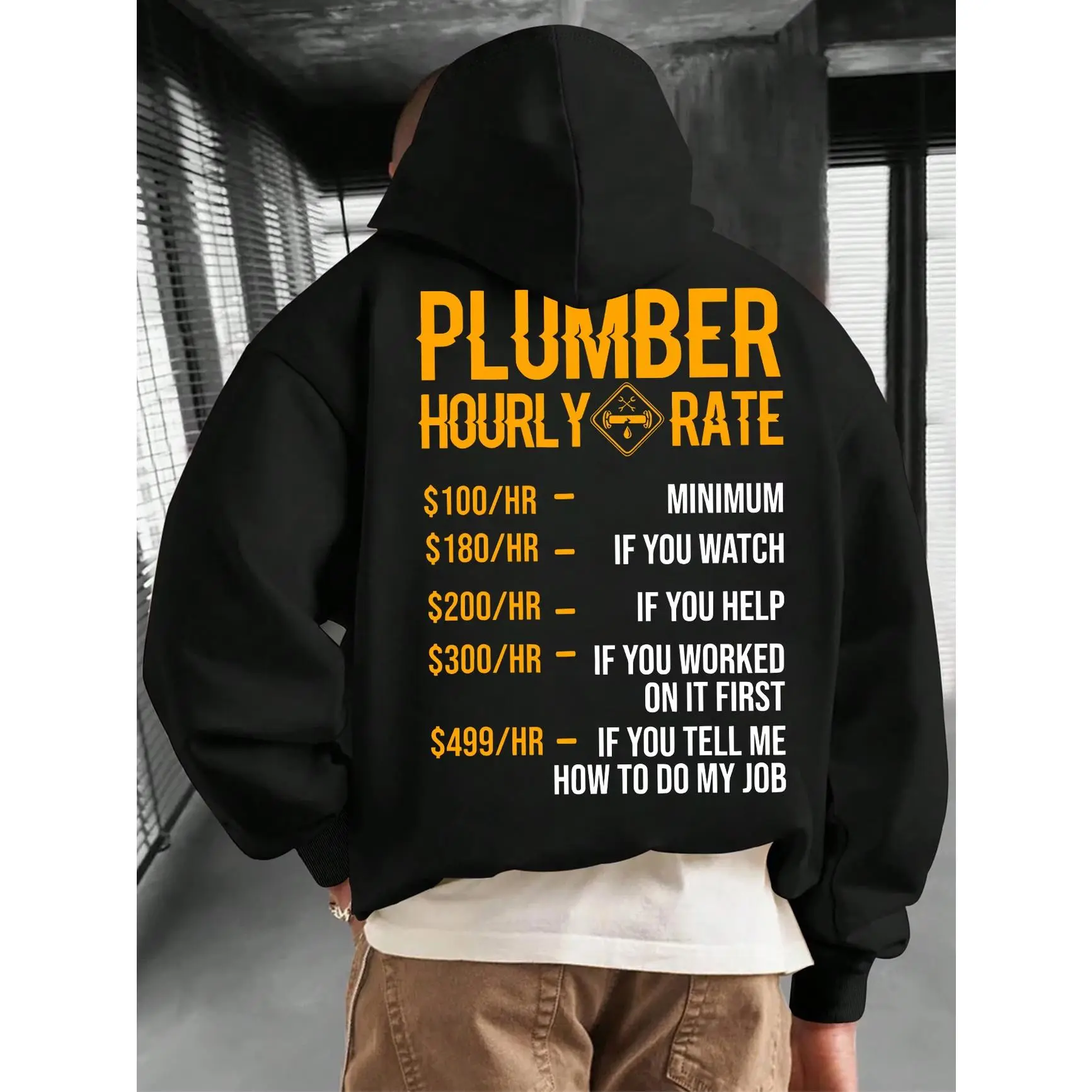 Plumber Hourly Rate Graphic Oversized Comfort Cotton Hoodie, Funny Plumbing Fashion Outfit, Best Valentine Father's Day Gift For Him, Ideal Holiday Present For Plumber Lovers Family Friends