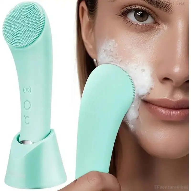 Facial Cleansing Brush,  Heatable Vibrating Face Scrubber with Massage, Silicone Face Scrubber for Women & Men, Electric Facial Cleanser for Deep Cleansing, Gentle Exfoliating minihygieneproducts FFVentureVibe8CC41PeakPulse Gear