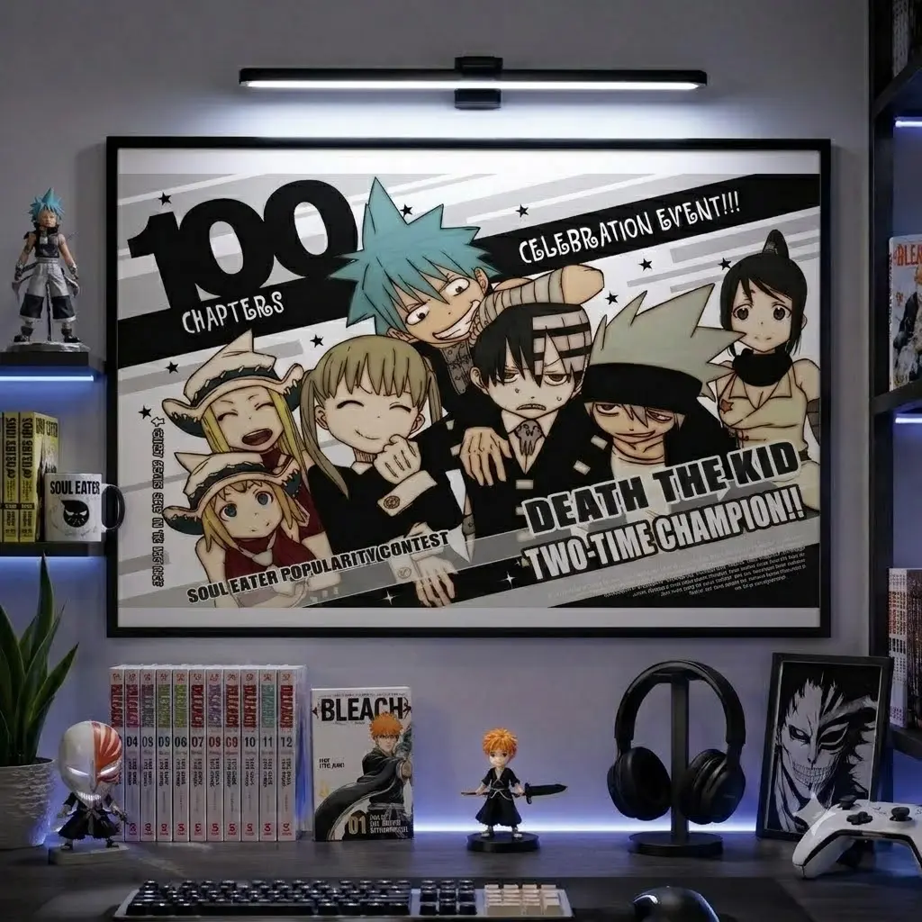 Anime Character Celebration Canvas Poster, Black and White Manga Style Wall Art Print, Large Horizontal Gaming Room Decor for Bedroom Dorm Anime Room, Boyfriend Gift Holiday Gift
