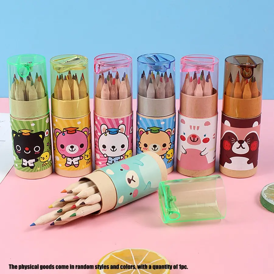 12 Color Cartoon Bear Drawing Pencils with Sharpener, Kids Stationery Gift, Office Art Supplies, Craft, School Kindergarten Prize, Coloring Pens, Artist Pencil Set