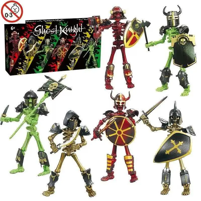 6-Piece Medieval Retro Roman Skeleton Knight Dolls, Figurine Set, Figurines For Collectors, Full Joint Action Figures, DIY 3D Printed Handmade Toys, Desktop Decorations