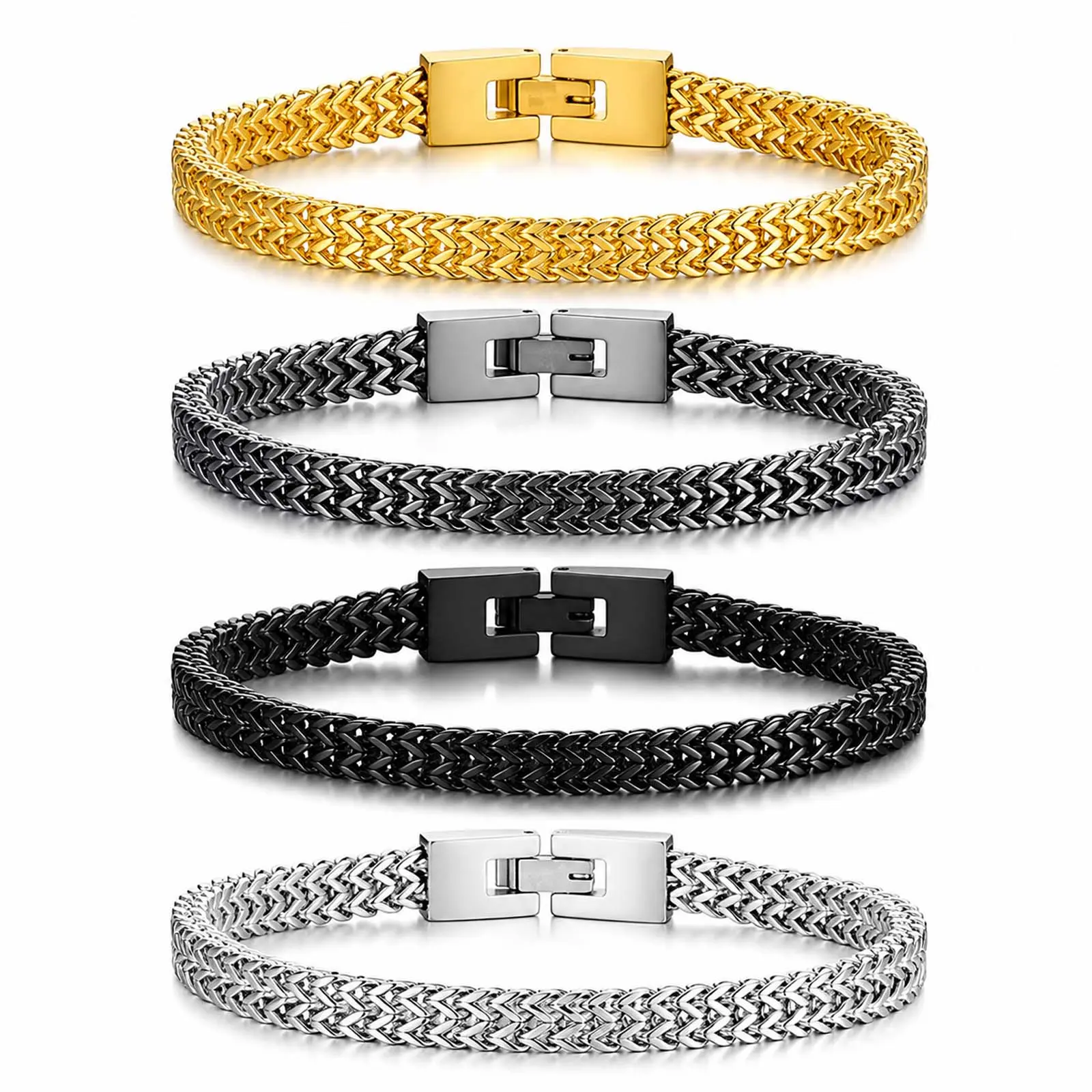 Men's Stainless Steel Reversible Braided Chain Bracelet - Double-Sided Woven Link, Tarnish-Resistant Modern Male Jewelry, Premium Minimalist 1-Size Hand Accessory for Daily Wear, Party, Birthday Gift
