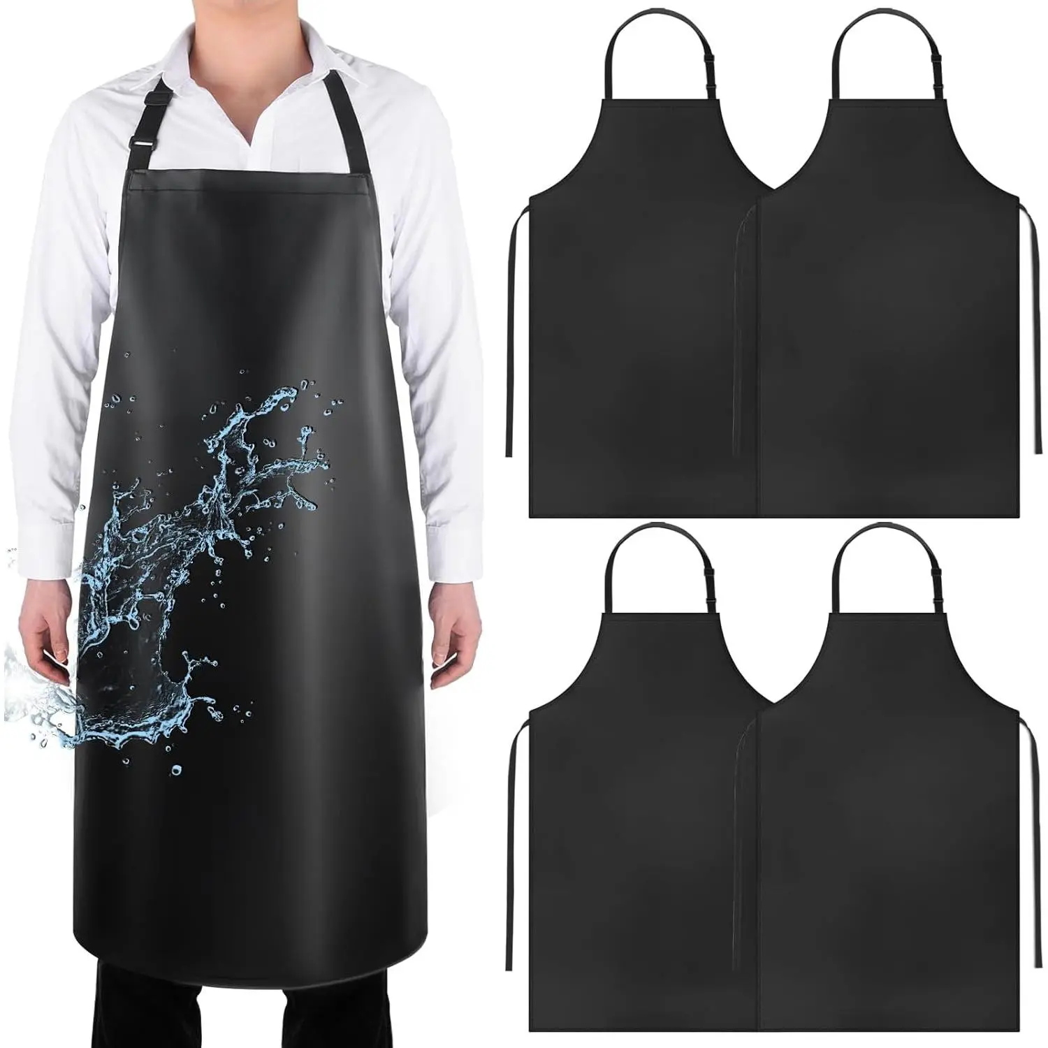 4 Pack Waterproof Rubber PVC Apron Adjustable Dishwasher Apron Women Men Heavy Duty Work Apron for Dishwashing Chemical Lab Butcher Grooming Black