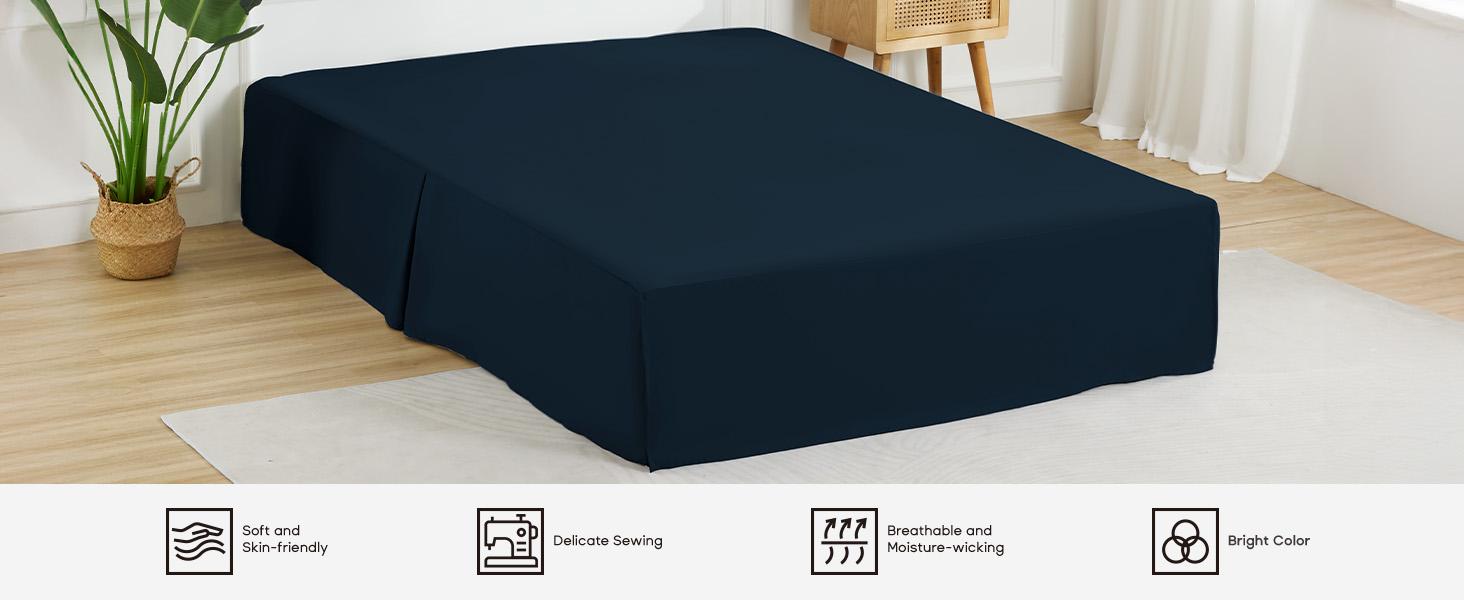 King Bed Skirt,15" Drop Pleated Dust Ruffle,Classic Tailored Brushed Microfiber Skirts Hotel Quality Shrinkage & Fade Resistant Navy Blue