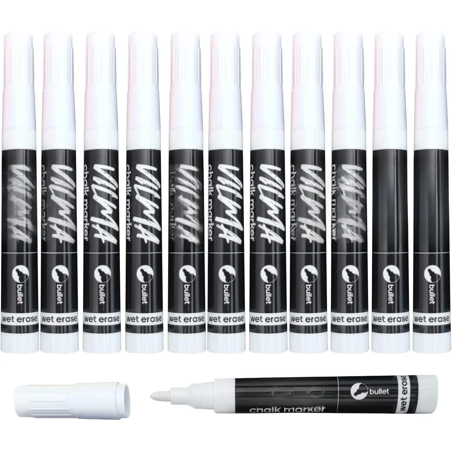 12 Pack White Wet-Erase Liquid Chalk Markers - Erase Easy Office Writing Tools for Windows Glass, Chalkboard Signs, Blackboards