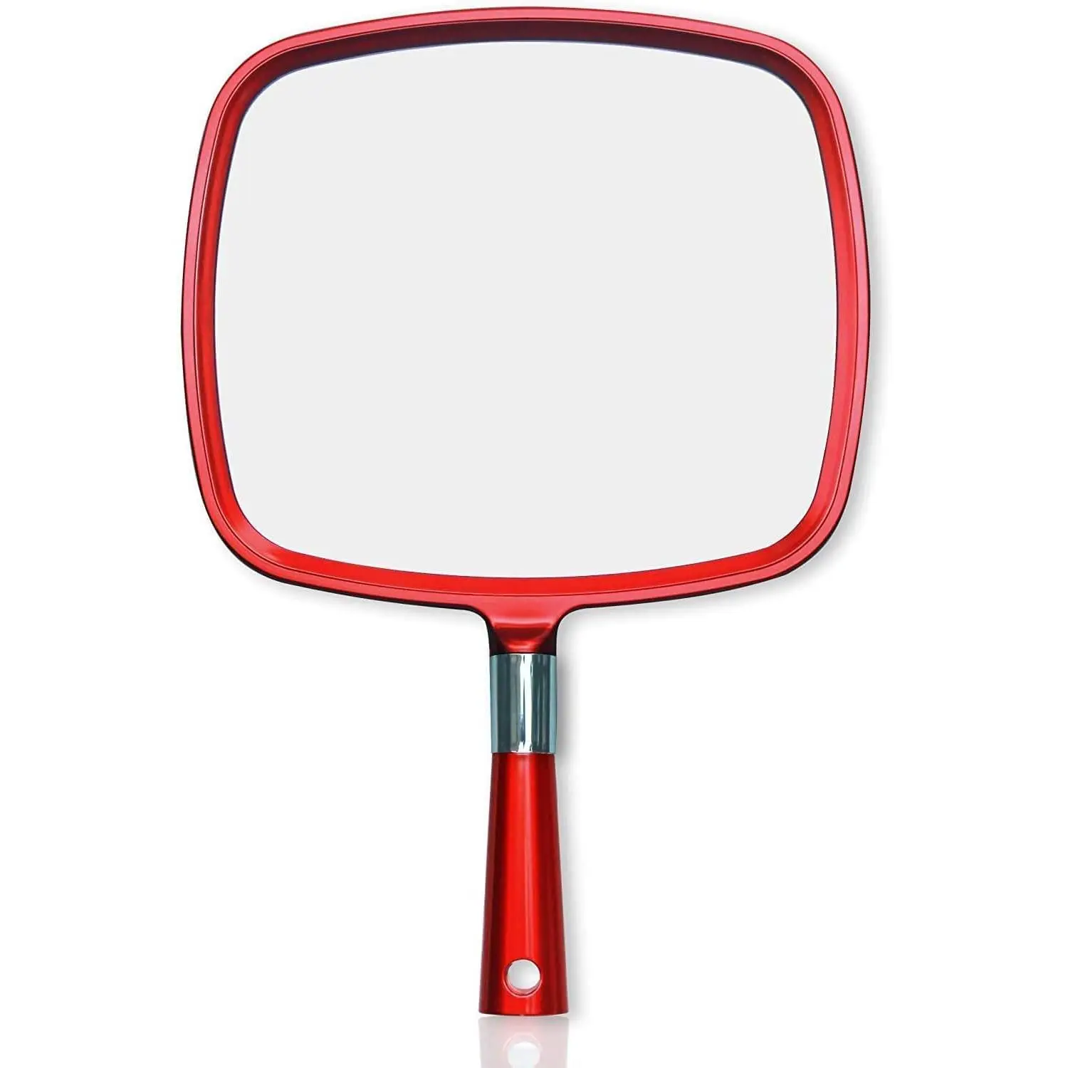 Professional Large & Comfy Hand Mirror with Ergonomic Handle for Women - Premium Sparkling Red Model (1-Pack)