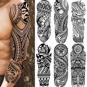 6 Pcs Viking/maori Style Full Arm Temporary Tattoo Stickers, Waterproof Realistic Fake Tattoos, Halloween Party Body Art for Men Women