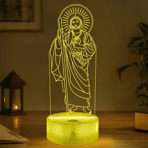 San Judas Tadeo Gifts,  San Judas Tadeo Night Light Illusion Lamp with 16 Colors Remote Control,  Jude Religious Prayer Gifts for Women Men  Decor